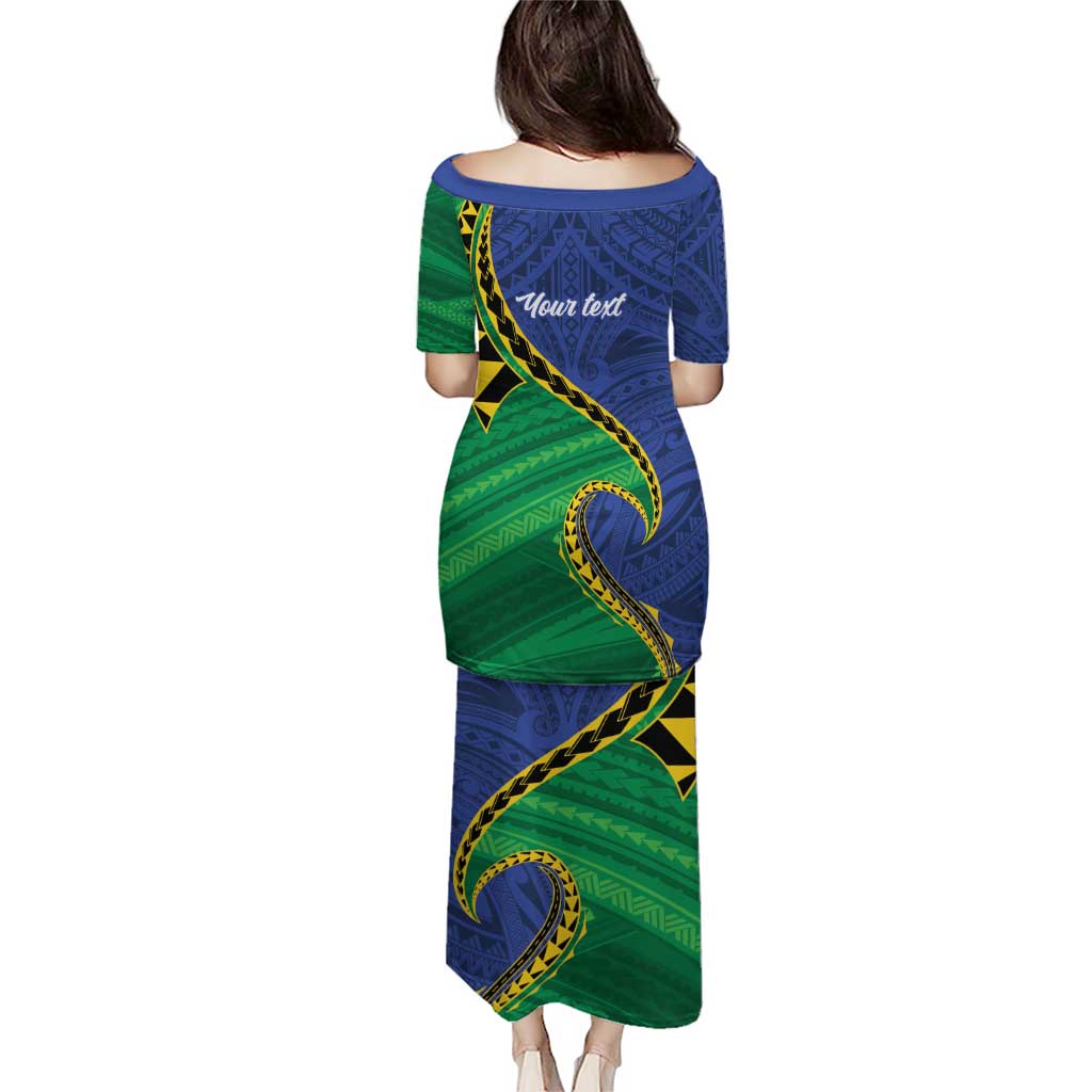Solomon Islands Independence Day 1978 Personalised Puletasi Polynesian Pattern with Flag Style LT9 - Polynesian Pride