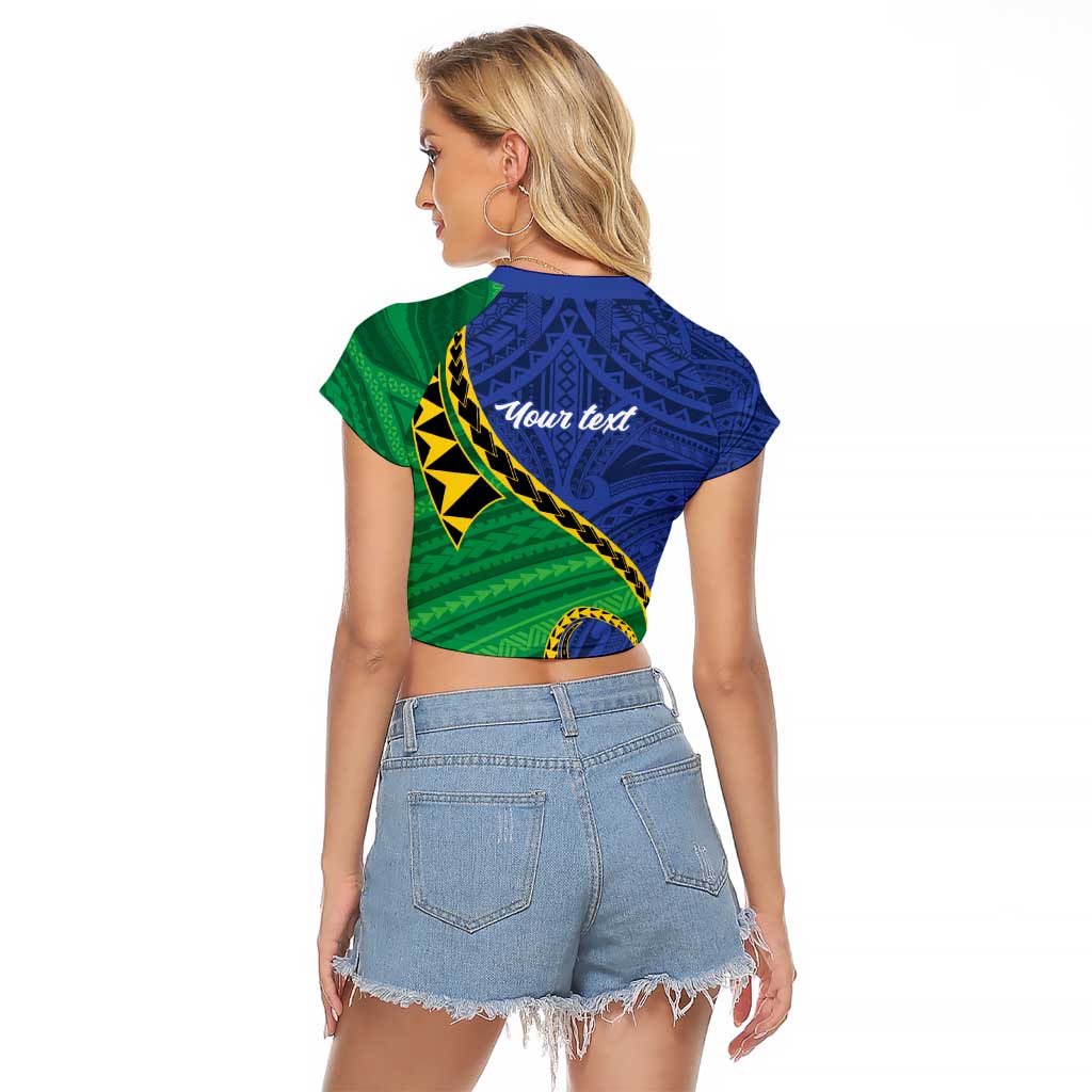 Solomon Islands Independence Day 1978 Personalised Raglan Cropped T Shirt Polynesian Pattern with Flag Style LT9 - Polynesian Pride