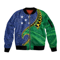Solomon Islands Independence Day 1978 Personalised Sleeve Zip Bomber Jacket Polynesian Pattern with Flag Style LT9 Unisex Blue - Polynesian Pride