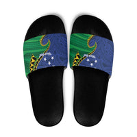 Solomon Islands Independence Day 1978 Personalised Slide Sandals Polynesian Pattern with Flag Style LT9 Blue - Polynesian Pride