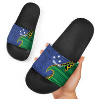 Solomon Islands Independence Day 1978 Personalised Slide Sandals Polynesian Pattern with Flag Style LT9 - Polynesian Pride