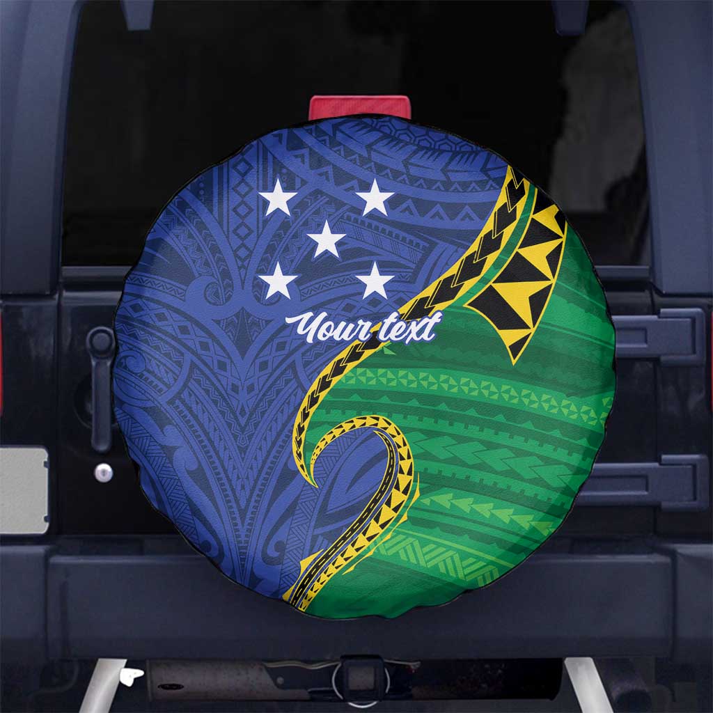 Solomon Islands Independence Day 1978 Personalised Spare Tire Cover Polynesian Pattern with Flag Style LT9 No hole Blue - Polynesian Pride