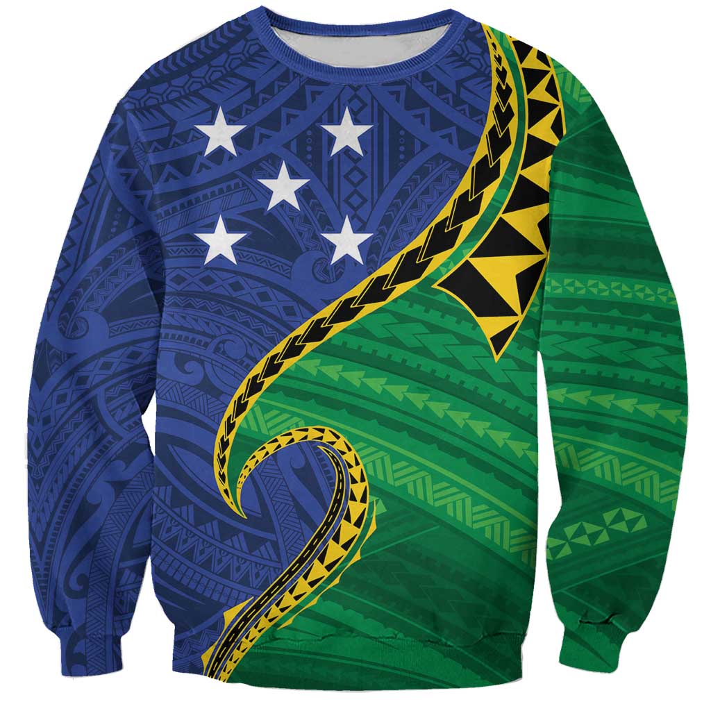 Solomon Islands Independence Day 1978 Personalised Sweatshirt Polynesian Pattern with Flag Style LT9 Unisex Blue - Polynesian Pride
