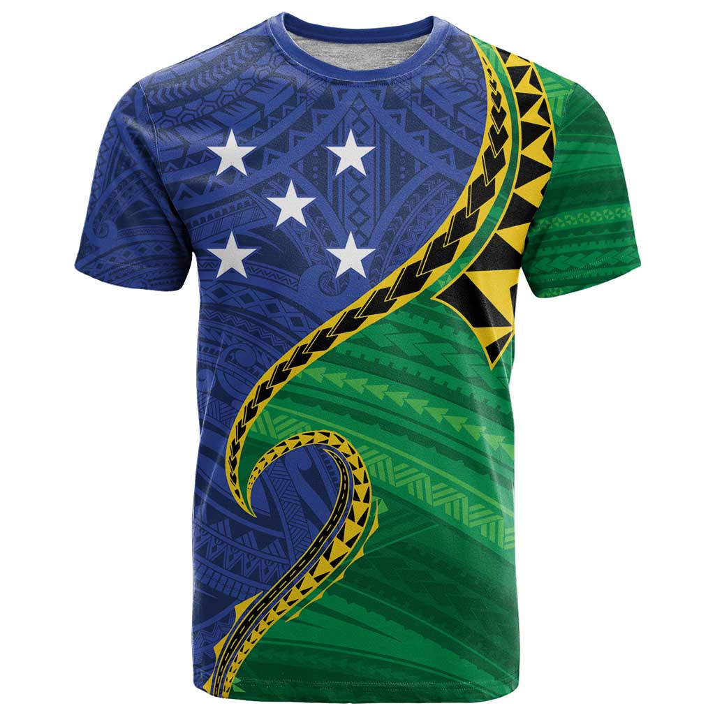 Solomon Islands Independence Day 1978 Personalised T Shirt Polynesian Pattern with Flag Style LT9 Blue - Polynesian Pride