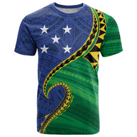Solomon Islands Independence Day 1978 Personalised T Shirt Polynesian Pattern with Flag Style LT9 Blue - Polynesian Pride