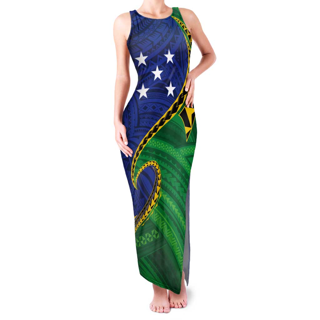 Solomon Islands Independence Day 1978 Personalised Tank Maxi Dress Polynesian Pattern with Flag Style