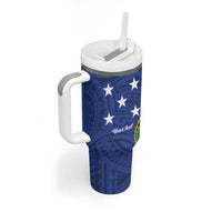 Solomon Islands Independence Day 1978 Personalised Tumbler With Handle Polynesian Pattern with Flag Style LT9 - Polynesian Pride