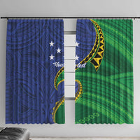 Solomon Islands Independence Day 1978 Personalised Window Curtain Polynesian Pattern with Flag Style