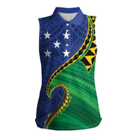 Solomon Islands Independence Day 1978 Personalised Women Sleeveless Polo Shirt Polynesian Pattern with Flag Style LT9 Female Blue - Polynesian Pride