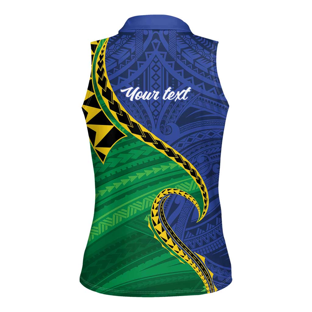 Solomon Islands Independence Day 1978 Personalised Women Sleeveless Polo Shirt Polynesian Pattern with Flag Style LT9 - Polynesian Pride