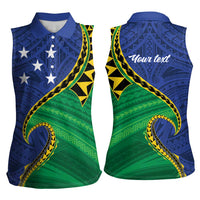 Solomon Islands Independence Day 1978 Personalised Women Sleeveless Polo Shirt Polynesian Pattern with Flag Style LT9 - Polynesian Pride
