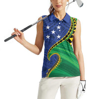 Solomon Islands Independence Day 1978 Personalised Women Sleeveless Polo Shirt Polynesian Pattern with Flag Style LT9 - Polynesian Pride