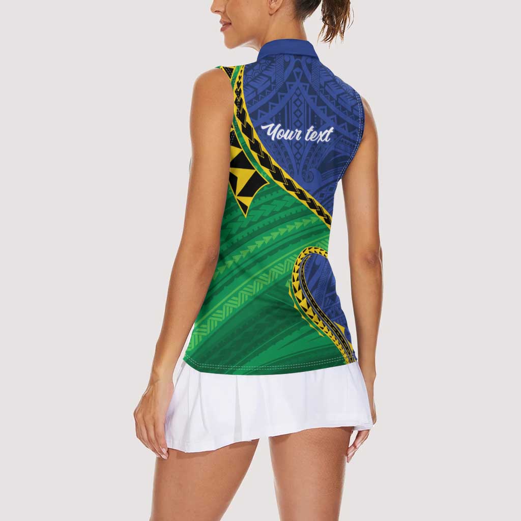 Solomon Islands Independence Day 1978 Personalised Women Sleeveless Polo Shirt Polynesian Pattern with Flag Style LT9 - Polynesian Pride