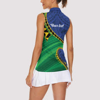 Solomon Islands Independence Day 1978 Personalised Women Sleeveless Polo Shirt Polynesian Pattern with Flag Style LT9 - Polynesian Pride