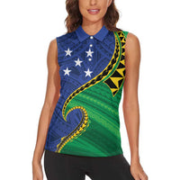 Solomon Islands Independence Day 1978 Personalised Women Sleeveless Polo Shirt Polynesian Pattern with Flag Style LT9 - Polynesian Pride