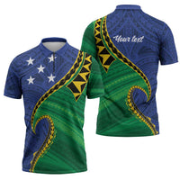 Solomon Islands Independence Day 1978 Personalised Zipper Polo Shirt Polynesian Pattern with Flag Style LT9 - Polynesian Pride