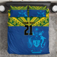 Solomon Islands Rugby Custom Bedding Set Simple Coat of arm Polynesian Pattern LT9 Gold - Polynesian Pride