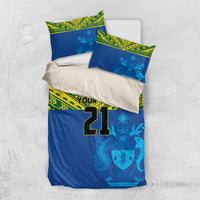 Solomon Islands Rugby Custom Bedding Set Simple Coat of arm Polynesian Pattern LT9 US Twin 172cm x 218cm Gold - Polynesian Pride