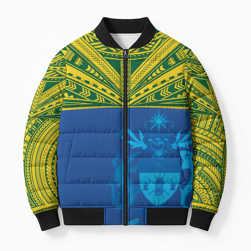 Solomon Islands Rugby Custom Bomber Puffer Jacket Simple Coat of arm Polynesian Pattern LT9 Unisex Gold - Polynesian Pride
