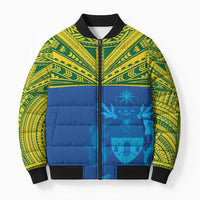 Solomon Islands Rugby Custom Bomber Puffer Jacket Simple Coat of arm Polynesian Pattern LT9 Unisex Gold - Polynesian Pride