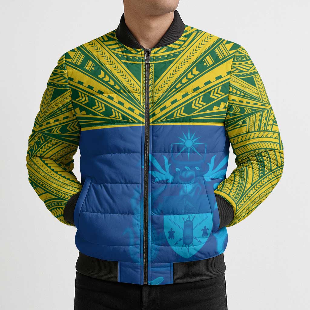 Solomon Islands Rugby Custom Bomber Puffer Jacket Simple Coat of arm Polynesian Pattern LT9 - Polynesian Pride