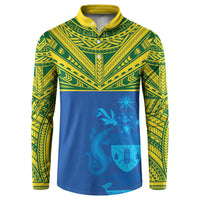 Solomon Islands Rugby Custom Button Sweatshirt Simple Coat of arm Polynesian Pattern LT9 Gold - Polynesian Pride