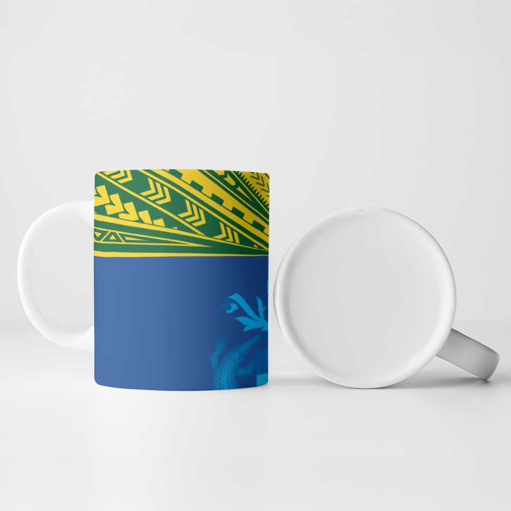 Solomon Islands Rugby Custom Ceramic Mug Simple Coat of arm Polynesian Pattern - Polynesian Pride