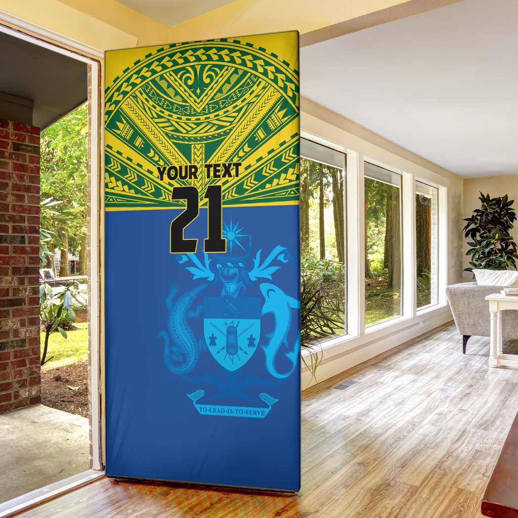 Solomon Islands Rugby Custom Door Cover Simple Coat of arm Polynesian Pattern - Polynesian Pride