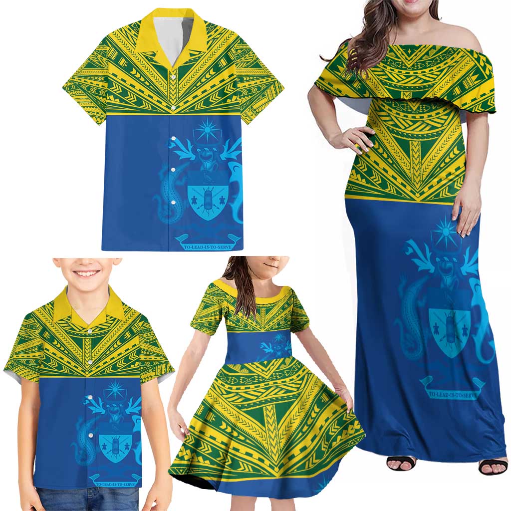 Solomon Islands Rugby Custom Family Matching Off Shoulder Maxi Dress and Hawaiian Shirt Simple Coat of arm Polynesian Pattern