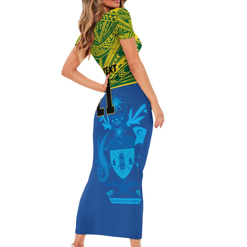Solomon Islands Rugby Custom Family Matching Short Sleeve Bodycon Dress and Hawaiian Shirt Simple Coat of arm Polynesian Pattern