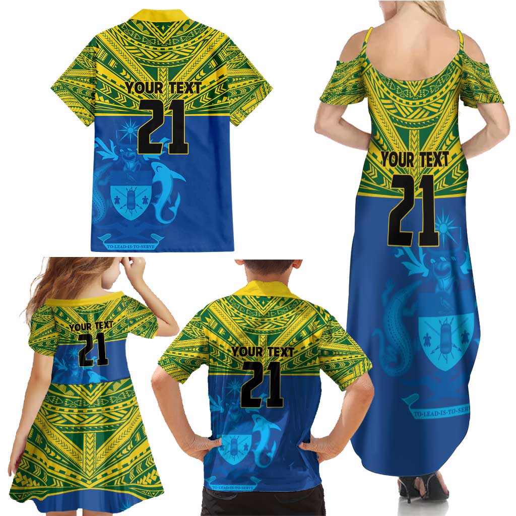 Solomon Islands Rugby Custom Family Matching Summer Maxi Dress and Hawaiian Shirt Simple Coat of arm Polynesian Pattern