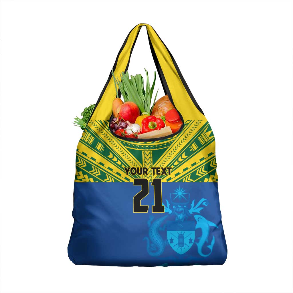 Solomon Islands Rugby Custom Grocery Bag Simple Coat of arm Polynesian Pattern