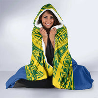 Solomon Islands Rugby Custom Hooded Blanket Simple Coat of arm Polynesian Pattern LT9 - Polynesian Pride