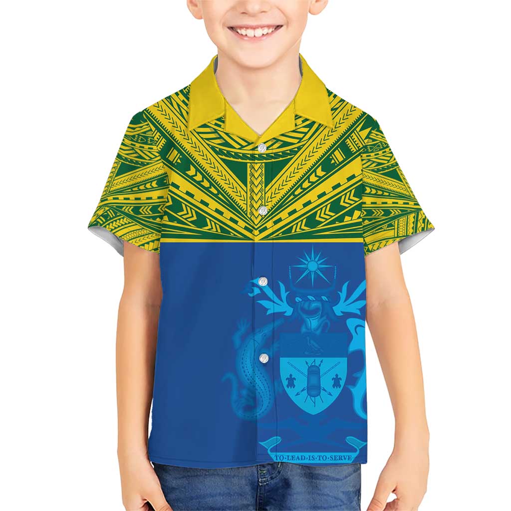 Solomon Islands Rugby Custom Kid Hawaiian Shirt Simple Coat of arm Polynesian Pattern