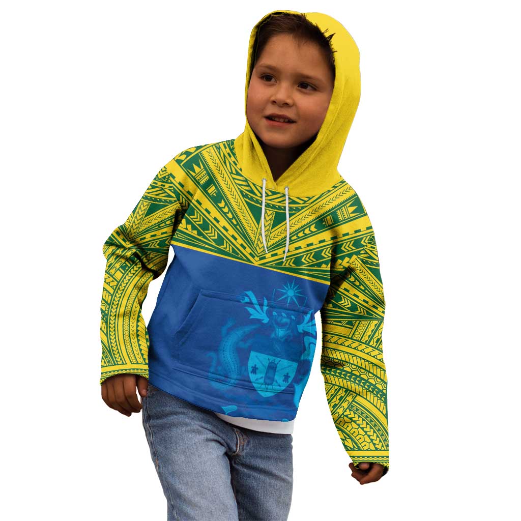 Solomon Islands Rugby Custom Kid Hoodie Simple Coat of arm Polynesian Pattern