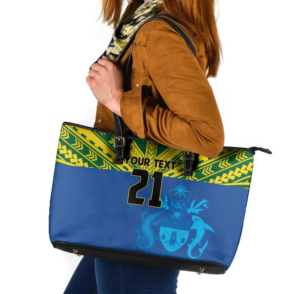 Solomon Islands Rugby Custom Leather Tote Bag Simple Coat of arm Polynesian Pattern LT9 Gold - Polynesian Pride