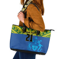 Solomon Islands Rugby Custom Leather Tote Bag Simple Coat of arm Polynesian Pattern LT9 Gold - Polynesian Pride