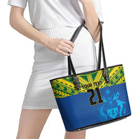 Solomon Islands Rugby Custom Leather Tote Bag Simple Coat of arm Polynesian Pattern LT9 - Polynesian Pride