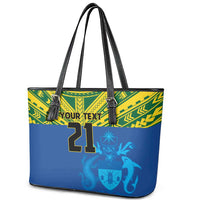 Solomon Islands Rugby Custom Leather Tote Bag Simple Coat of arm Polynesian Pattern LT9 - Polynesian Pride