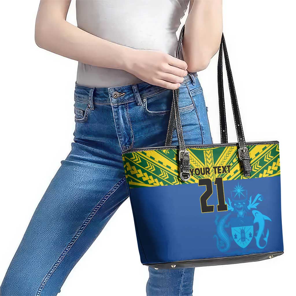Solomon Islands Rugby Custom Leather Tote Bag Simple Coat of arm Polynesian Pattern LT9 - Polynesian Pride