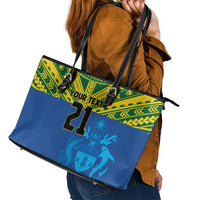Solomon Islands Rugby Custom Leather Tote Bag Simple Coat of arm Polynesian Pattern LT9 - Polynesian Pride
