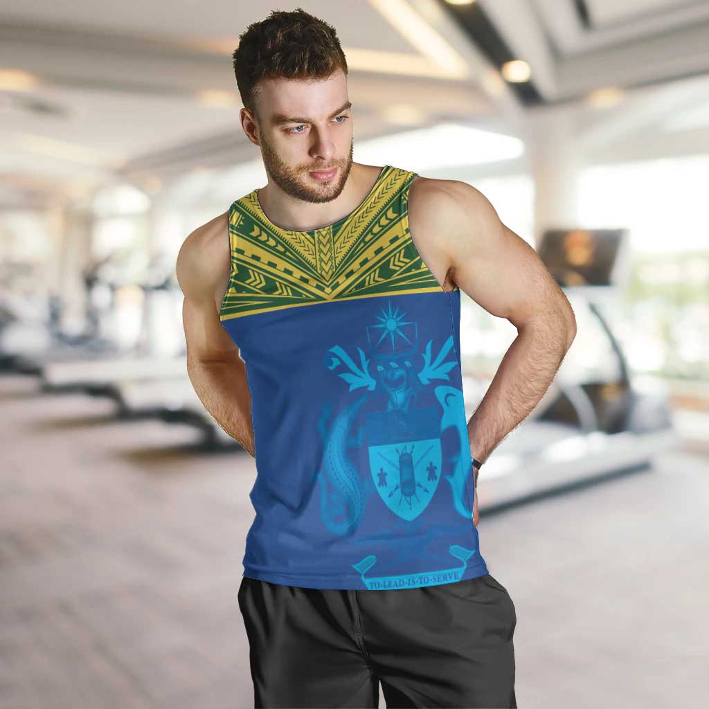 Solomon Islands Rugby Custom Men Tank Top Simple Coat of arm Polynesian Pattern LT9 Gold - Polynesian Pride
