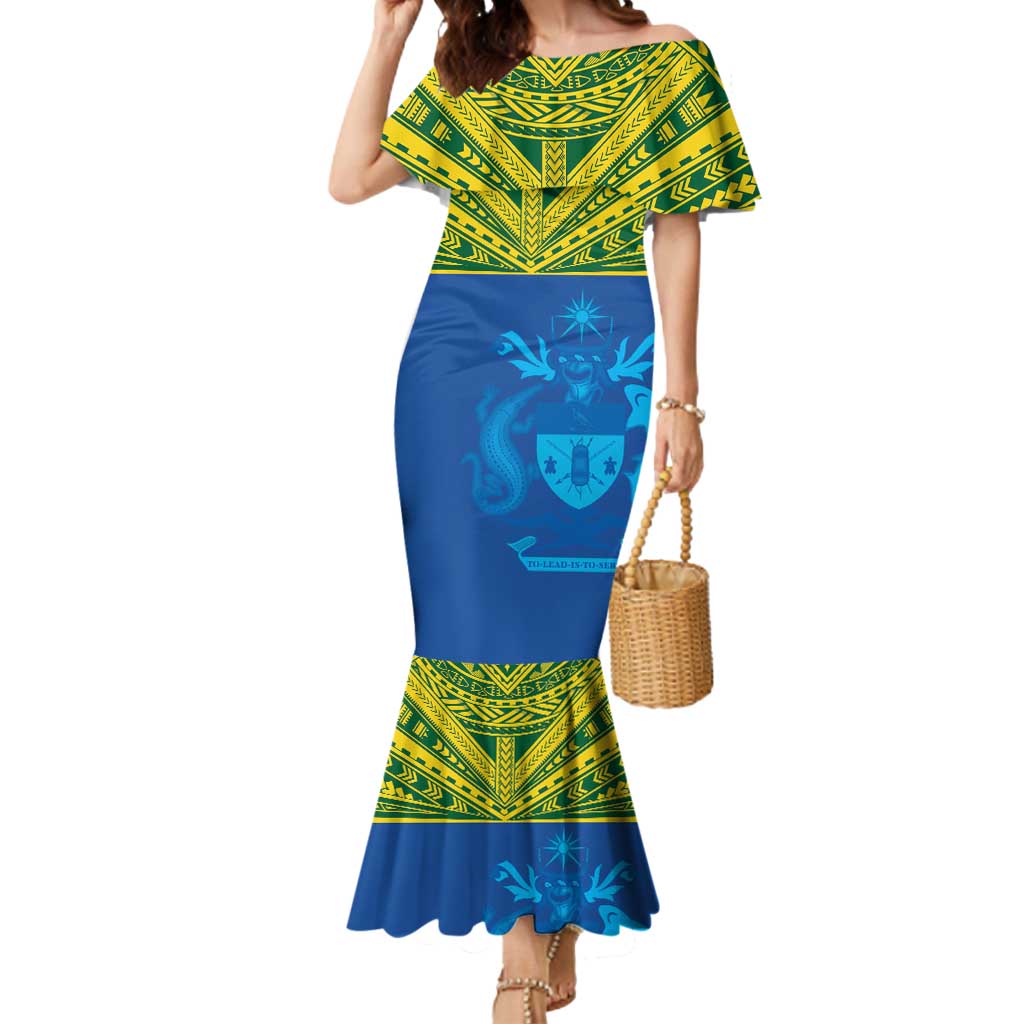 Solomon Islands Rugby Custom Mermaid Dress Simple Coat of arm Polynesian Pattern