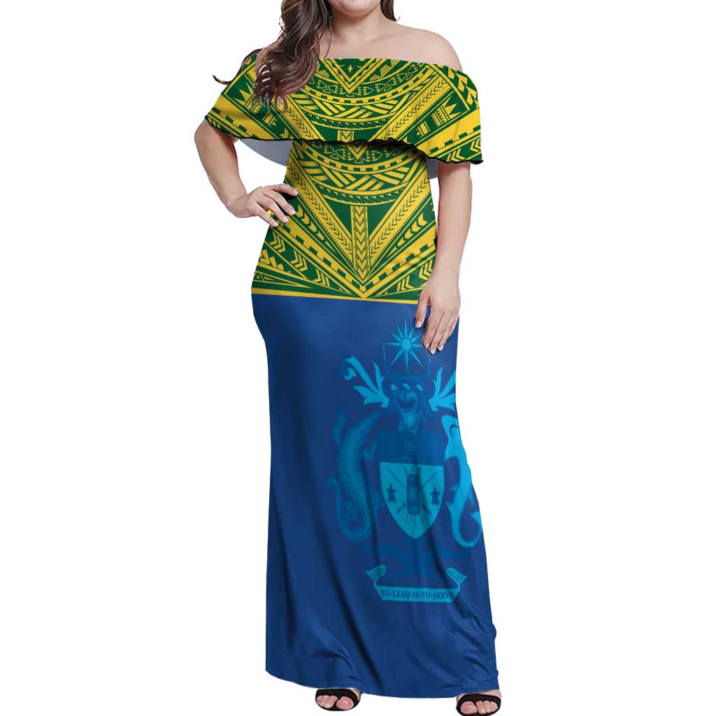Solomon Islands Rugby Custom Off Shoulder Maxi Dress Simple Coat of arm Polynesian Pattern