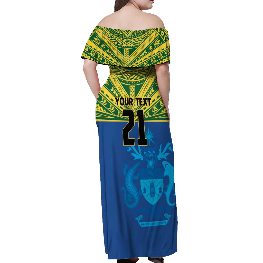 Solomon Islands Rugby Custom Off Shoulder Maxi Dress Simple Coat of arm Polynesian Pattern