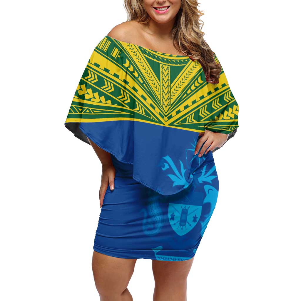 Solomon Islands Rugby Custom Off Shoulder Short Dress Simple Coat of arm Polynesian Pattern