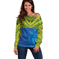 Solomon Islands Rugby Custom Off Shoulder Sweater Simple Coat of arm Polynesian Pattern LT9 Women Gold - Polynesian Pride