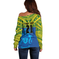 Solomon Islands Rugby Custom Off Shoulder Sweater Simple Coat of arm Polynesian Pattern LT9 - Polynesian Pride