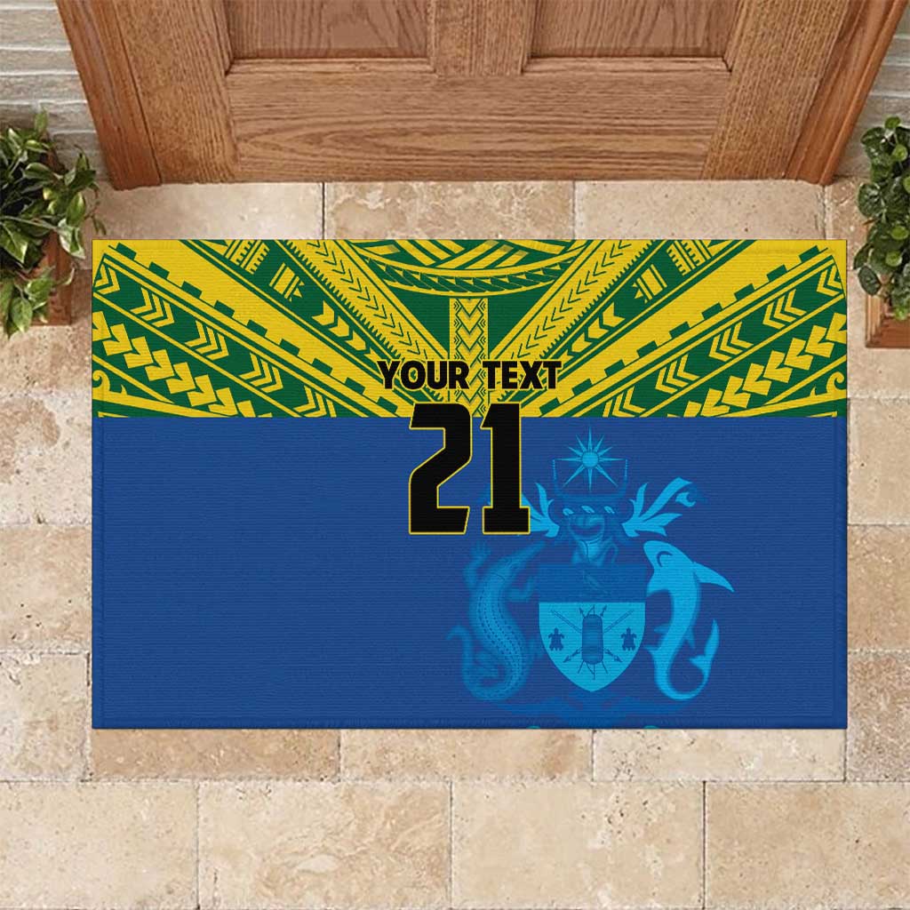 Solomon Islands Rugby Custom Rubber Doormat Simple Coat of arm Polynesian Pattern LT9 Gold - Polynesian Pride