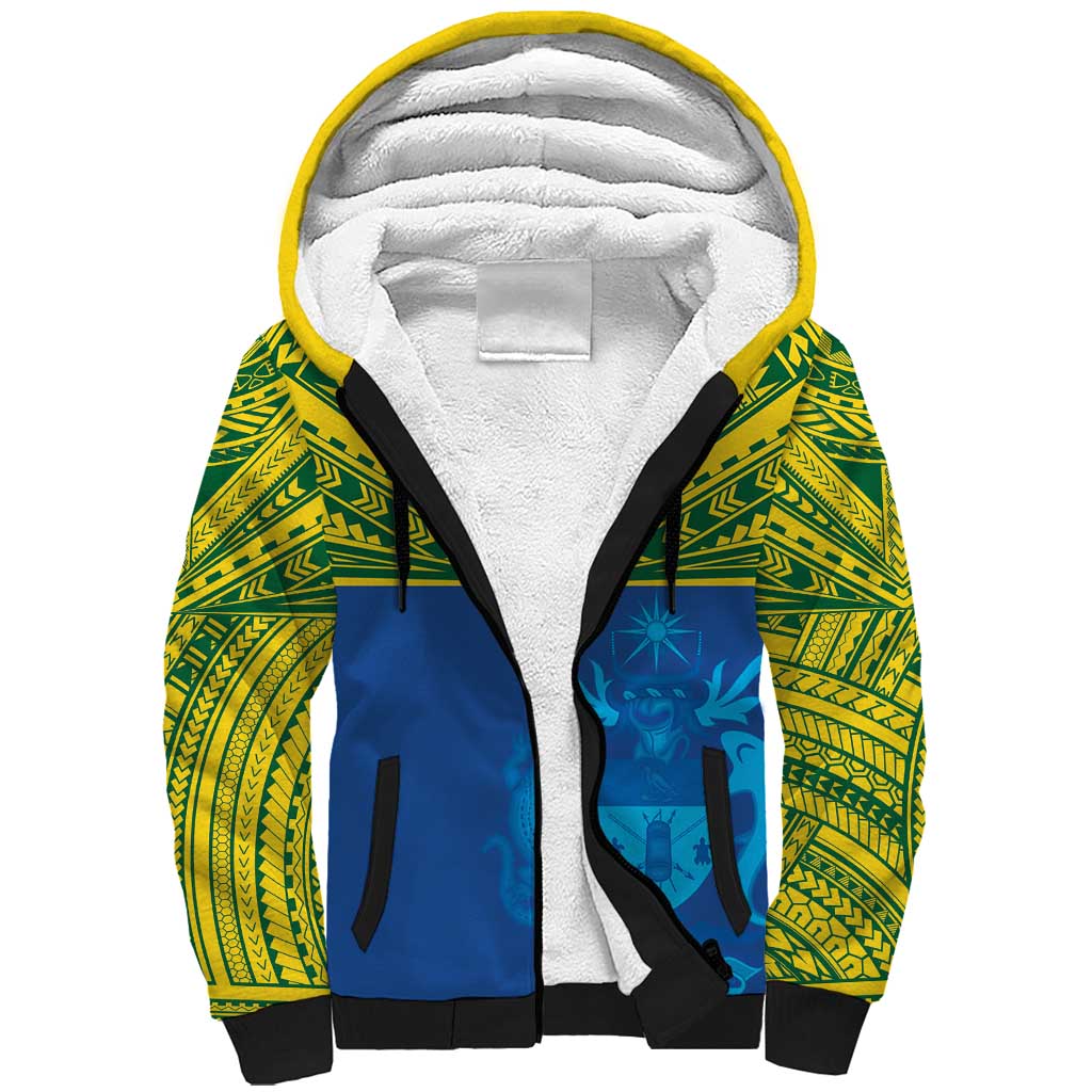Solomon Islands Rugby Custom Sherpa Hoodie Simple Coat of arm Polynesian Pattern